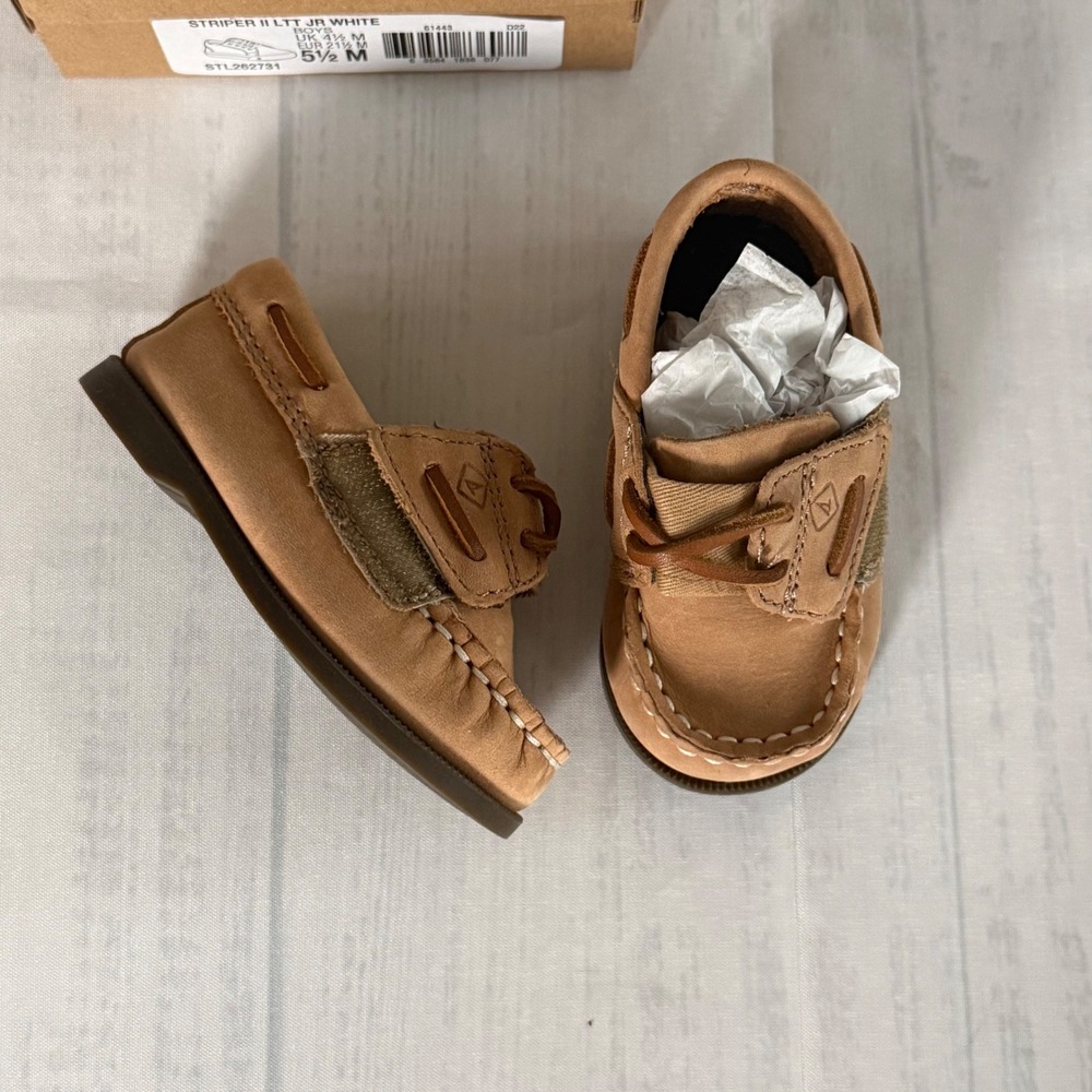 Sperry Top-Sider Toddler Boys Tan Leather Boat Shoes Size 5.5 M Slip On Loafers